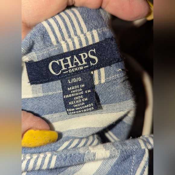 Chaps Blue and White Striped Half Button Shirt‎ - Picture 5 of 7